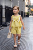 Girls Lemon Yellow Bow Set with Sleeveless Top and Shorts