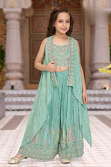 Mint Green Embroidered Palazzo Set For Girls
