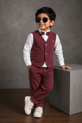 Boys Dusty Rose  Waistcoat Suit Set with Bow Tie
