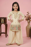 Beige Multicolor Embroidered Palazzo Set For Girls