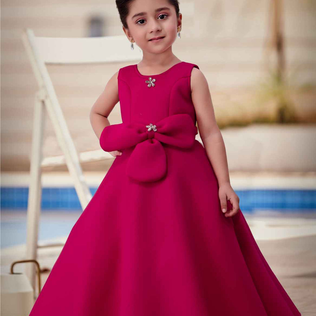 Rani Pink Sleeveless And Bow Embellishment Gown For Girls – Lagorii Kids