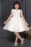 White Sequins And Pearl Work With Bow Embellished Party Wear Frock For Girls