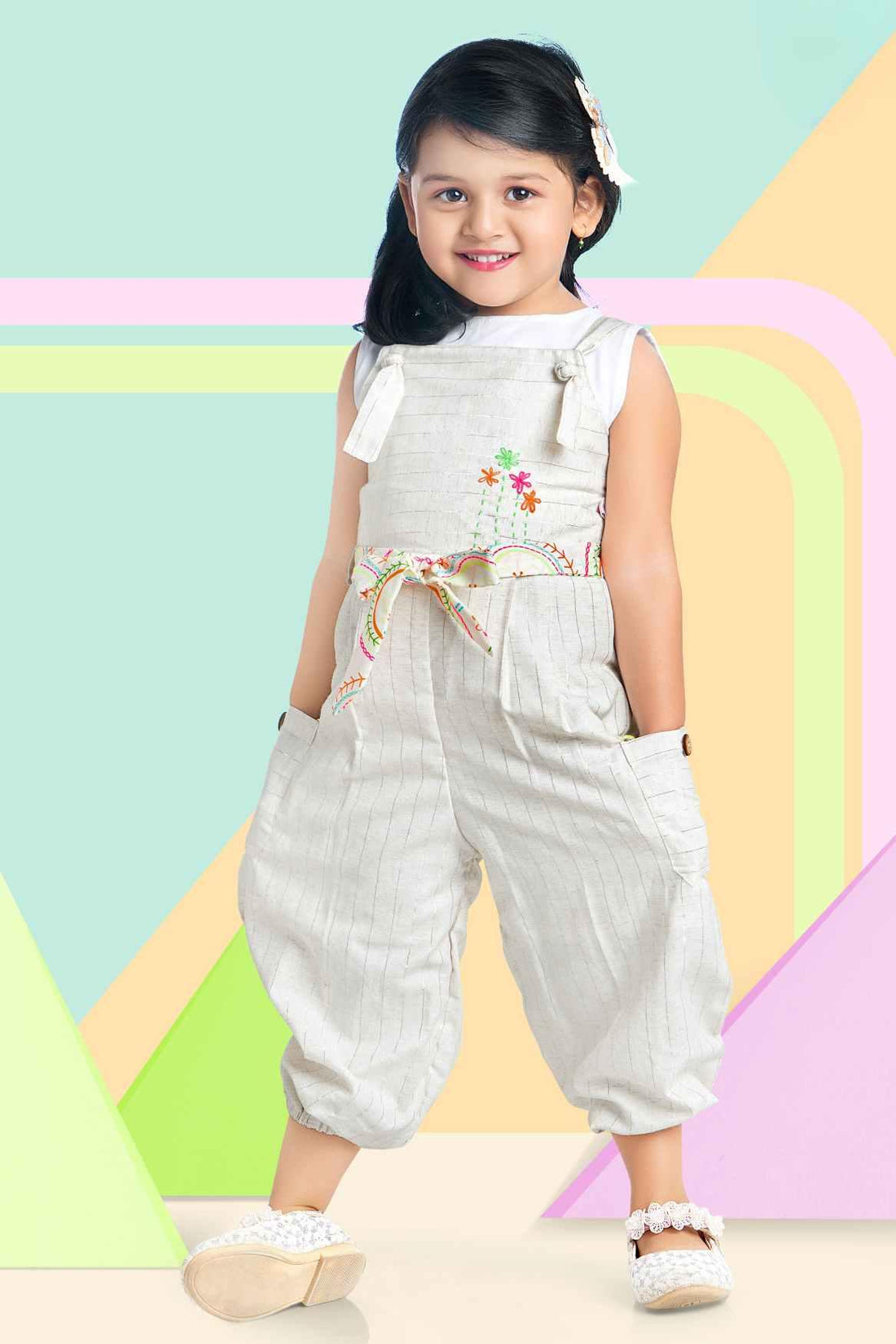 Natilene Girls Burgundy Gold-Toned Capri Jumpsuit With Embellished main image 0