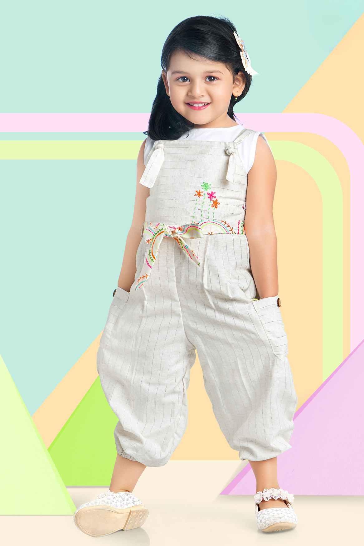 Stylish Capri Style Beige Jumpsuit For Girls - Lagorii Kids
