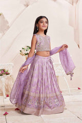 Lavender Sequins Embroidered And Stone Work Lehenga Choli Set For Girls