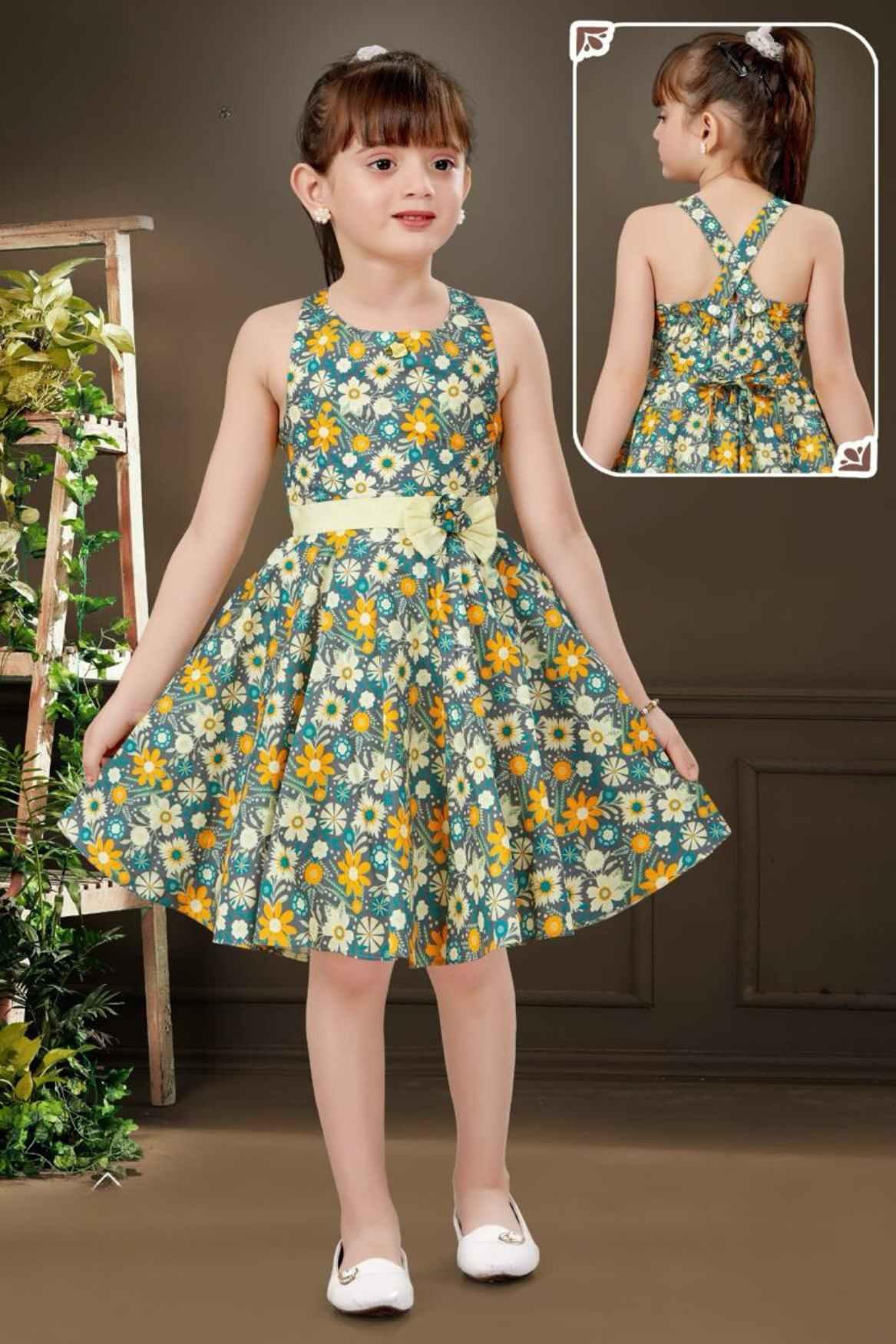 Stylish Blue Floral Printed Sleeveless Frock For Girls - Lagorii Kids