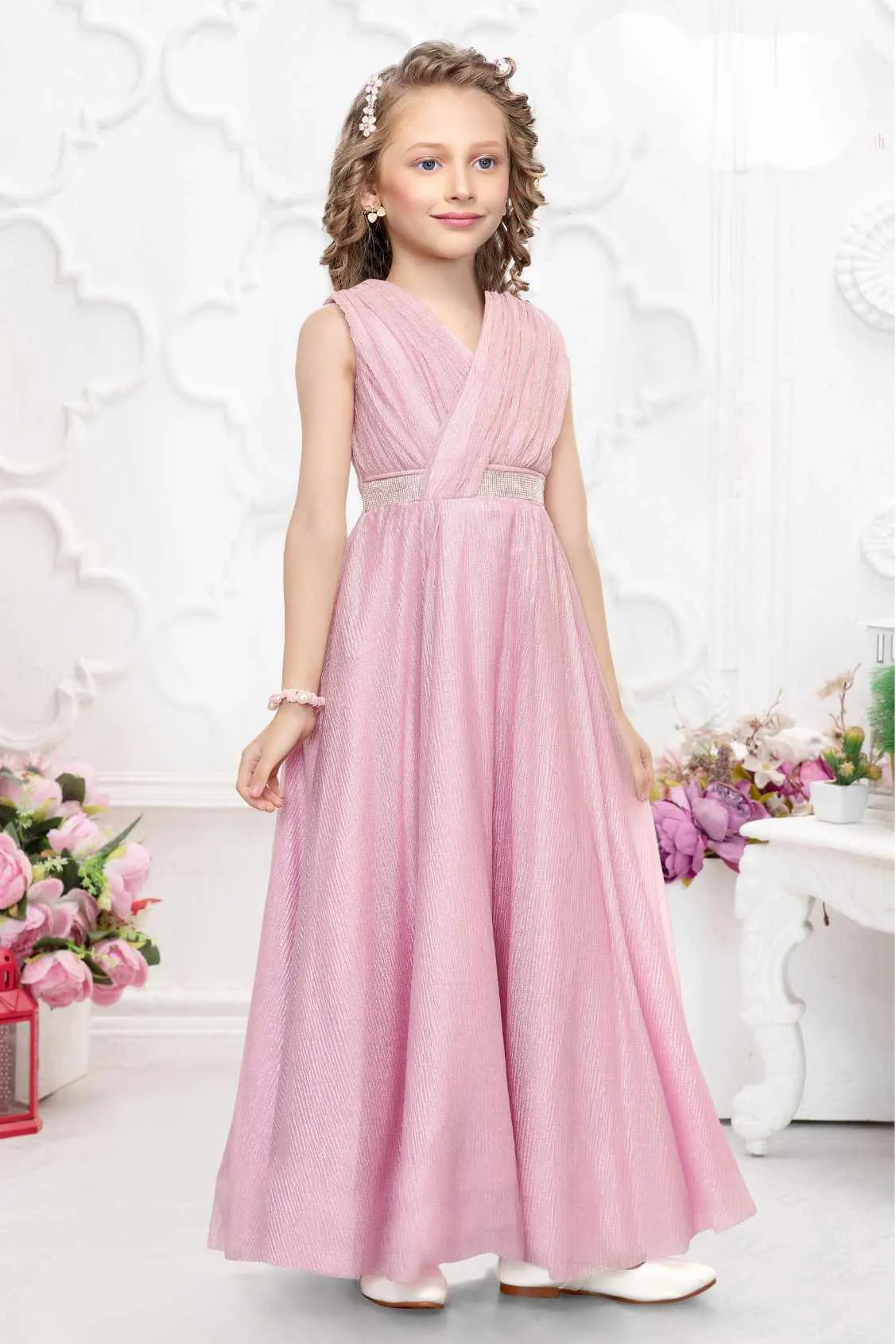 Blush Pink Shimmer Party Gown For Girls