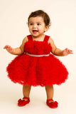 Red Frock With Ruffled Embellished For Girls