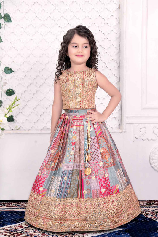Elegant Multicolor Lehenga Choli Set With Embroidery For Girls