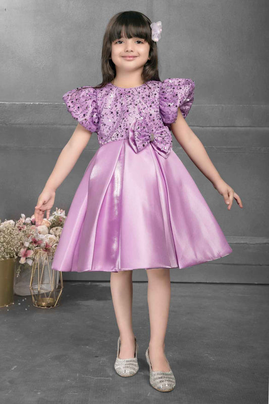 Designer Purple Sequin And Bow Embellished For Girls