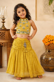 Girls Yellow Embroidered Halter Neck Choli Set with Dupatta