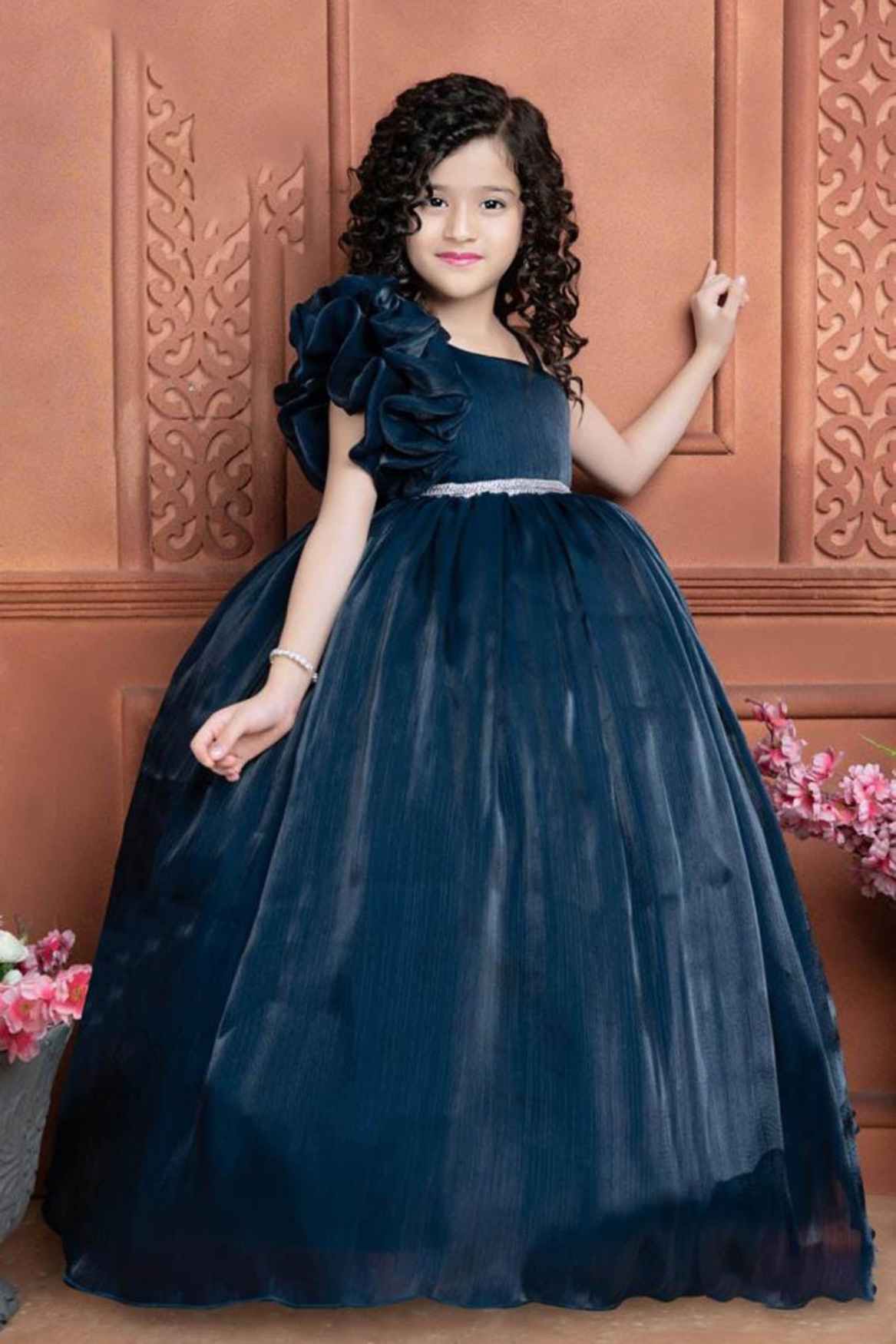 Deep Blue Colored Royal Ballroom Gown For Girls