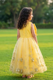 Yellow Sequin Party Gown with 3D Floral Bow For Girls