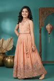 Girls Peach Embroidered Lehenga Choli Set