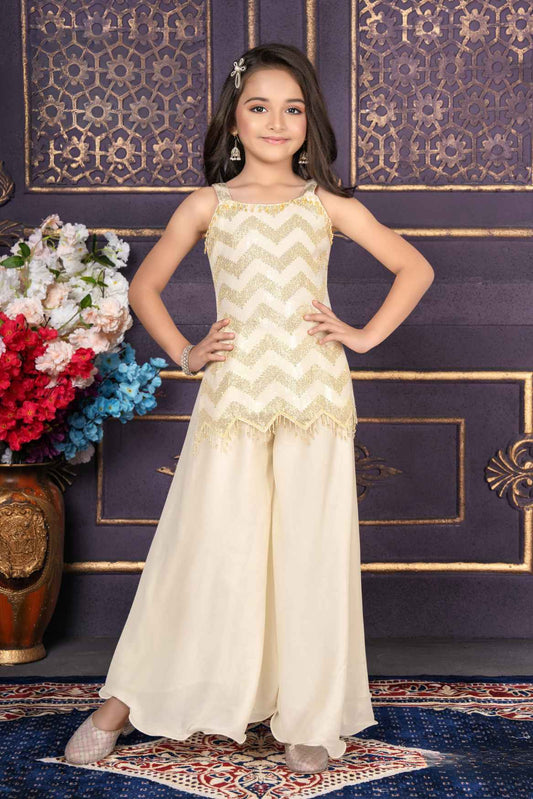 Stylish Cream Sequin Palazzo Set For Girls