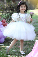 Cream Sequins Work Layered Party Wear Frock For Girls
