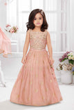 Peach Embroidered And Mirror Work Lehenga Choli Set For Girls