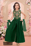 Emerald Green Embroidered Crop Top with Palazzo for Girls