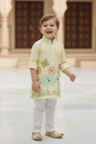 Pastel Yellow Floral Print Kurta with White Pajama For Boys