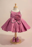 Pink Party Frock with Floral Rosette and Embellished Strap Detailing For Girls