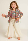 Multicolor Floral Printed Blazer And Crop Top Set with Flared Trousers For Girls