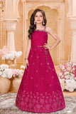 Magenta One-Shoulder Embroidered Lehenga Choli Set For Girls