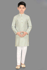 Classic Blue Printed Kurta Set For Boys