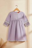 Lavender Textured Cotton Dress with Embroidered Border For Girls