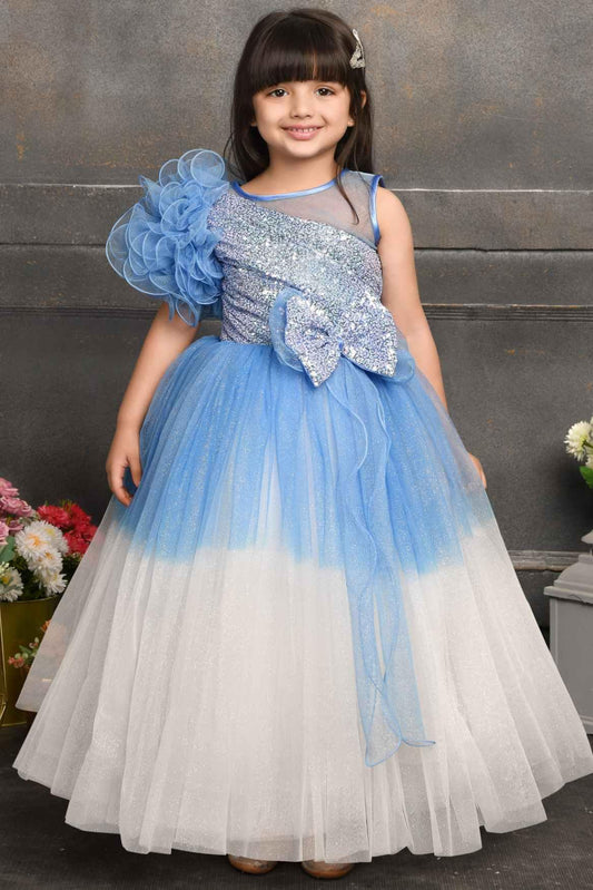 Shimmer Blue Double Shaded Party Wear Gown For Girls - Lagorii Kids