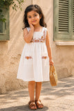 White Floral Embroidered Frock with Pockets