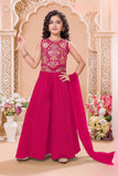 Rani Pink Sequins Work With Thread Embroidery For Palazzo Set For Girls
