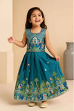 Teal Green Floral Lehenga Choli Set For Girls