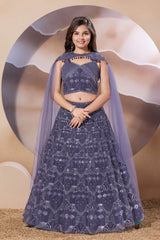 Lavender Embroidered Lehenga Choli Set With Cape Dupatta for Girls