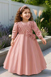 Pastel Pink Satin Party Wear Gown With Sequin Detailing For Girls