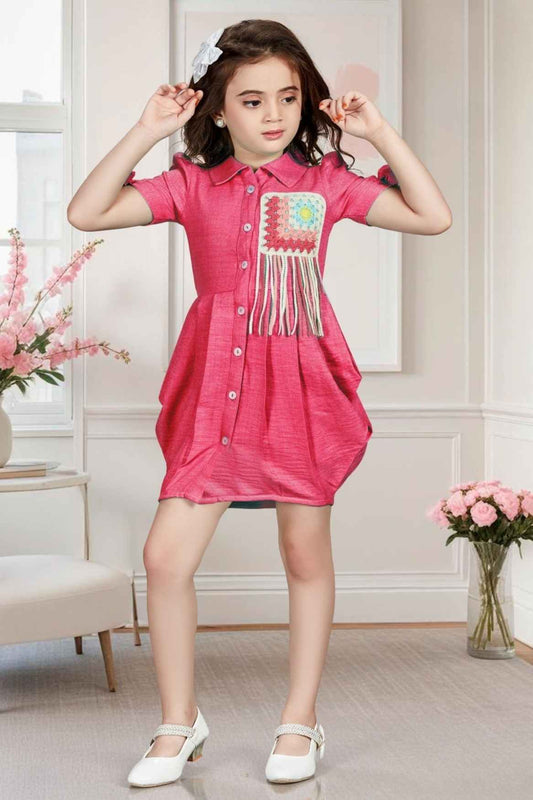 Rani Pink Dress With Crochet Embellished For Girls