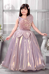 Onion Pink Floral Embellished With Sequins Gown For Girls