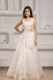 Ivory Sequin Embroidered Lehenga Set with Net Dupatta For Girls