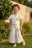 Girls Cream Pleated Co-Ord Set with Floral Patch Pocket