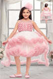 Peach High-Low Party Wear Tulle Frock with Ruffle Layers For Girls