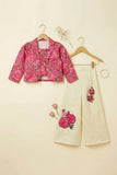 Pink and Cream Printed Set With Jacket For Girls