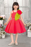 Carrot Red Floral Embellished Party Wear Frock For Girls