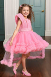 Designer Peach Sequin Partywear Net Tailback Frock For Girls - Lagorii Kids