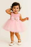 Pink Tulle Party Dress With Satin Bow For Girls