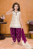 Cream and Wine Patiala Set With Embroidered Kurti And Dupatta For Girls