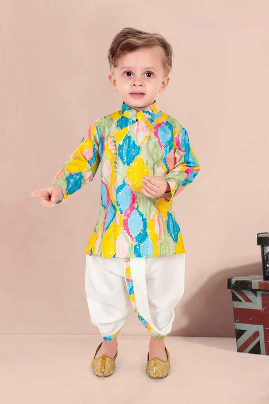 Multicolor Printed Kurta With Dhoti Set For Boys