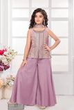 Mauve Embroidered Kurti with Palazzo and Dupatta For Girls