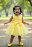 Yellow Tulle Party Dress With Satin Bow For Girls