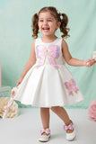 Girls Cream Sequin Bow Embellished Party Wear Frock