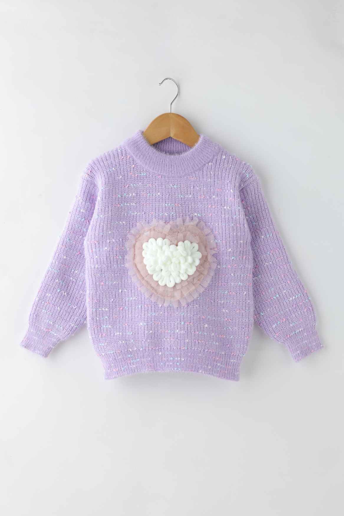 Purple Pullover With Heart Embroidery For Girls