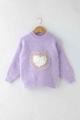 Purple Pullover With Heart Embroidery For Girls